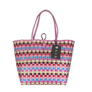 VIVO MULTICOLOR WOVEN RECYCLED PLASTIC LIGHT STURDY TOTE BAG – CHECK PATTERN